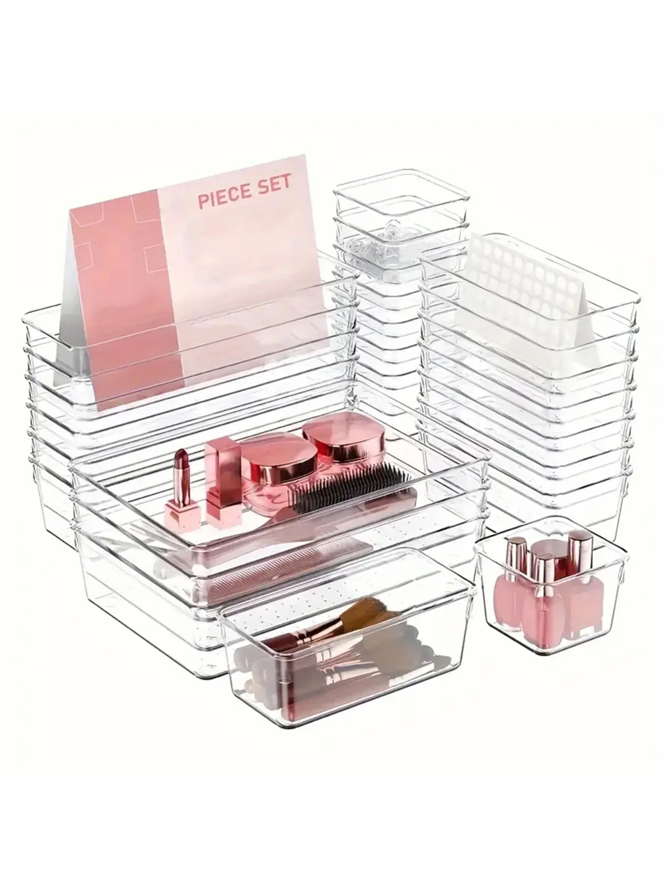 

25pcs Drawer Storage Box Kit, Multifunctional Clear Plastic Drawer Organizer Set, Drawer Divider Organizers And Storage Box