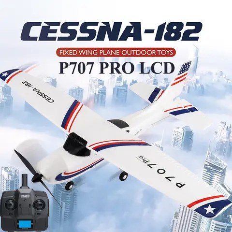 Parkten RC 비행기 P707G PRO LCD 모델 – 2.4G 3D/6G 자이로 탑재 3채널 고정 날개 비행기, 야외 장난감 드론 RTF CESSNA 182 글라이더