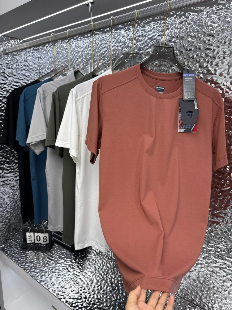 

Мужская футболка Pampa& из смесового шелка и вискозы, с коротким рукавом, легкая, струящаяся, летняя, современный крой, круглый вырез, однотонная