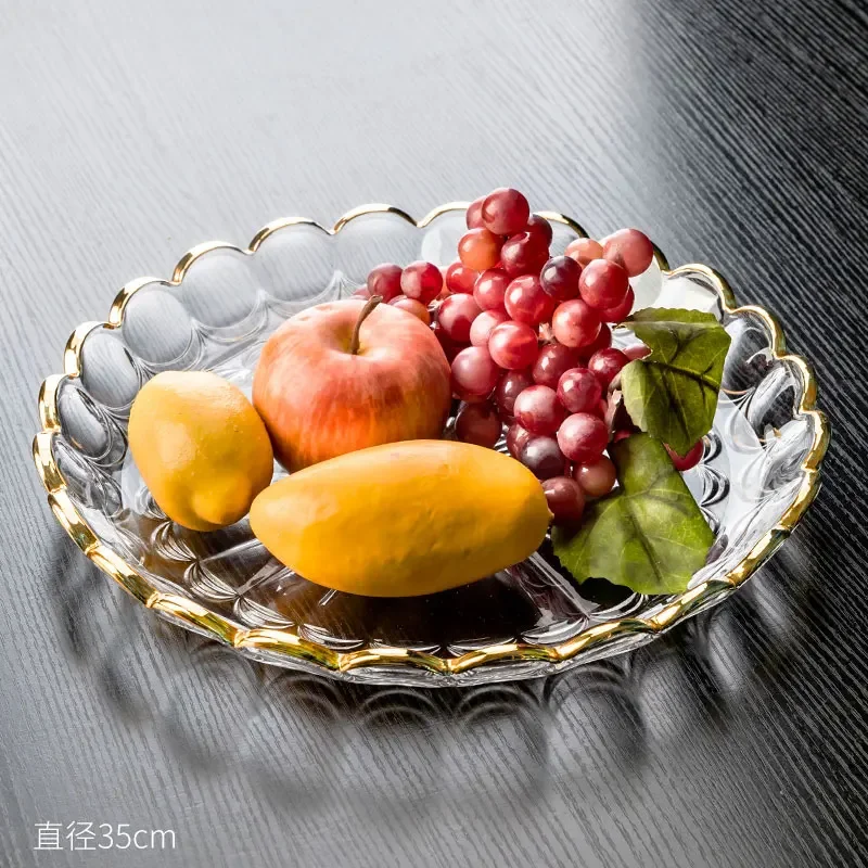 Light Luxury Fruit Plate Large Capacity Crystal Glass Home Kitchen Reception Upscale Creative Iceberg Snack Nut Salad Plate