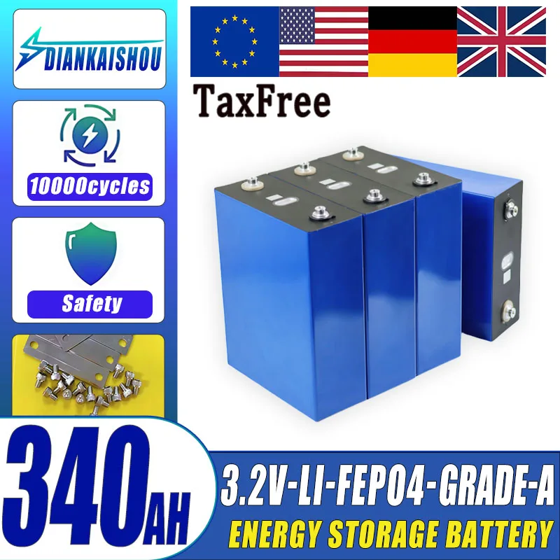 

3.2V Lifepo4 340AH Battery A-Grade 3C High Power DIY 12V 24V 48V EV RV Solar Energy Storage Rechargeable Battery Tax Free