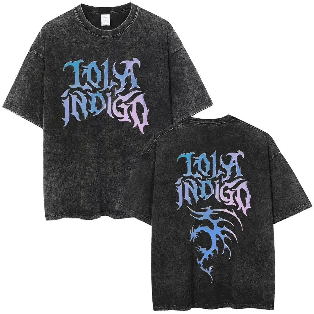 

Washed Vintage Lola Indigo Logo 2025 T Shirts Men Women Fashion Oversized T-shirts Casual Cotton Retro Short Sleeve Tee Shirt
