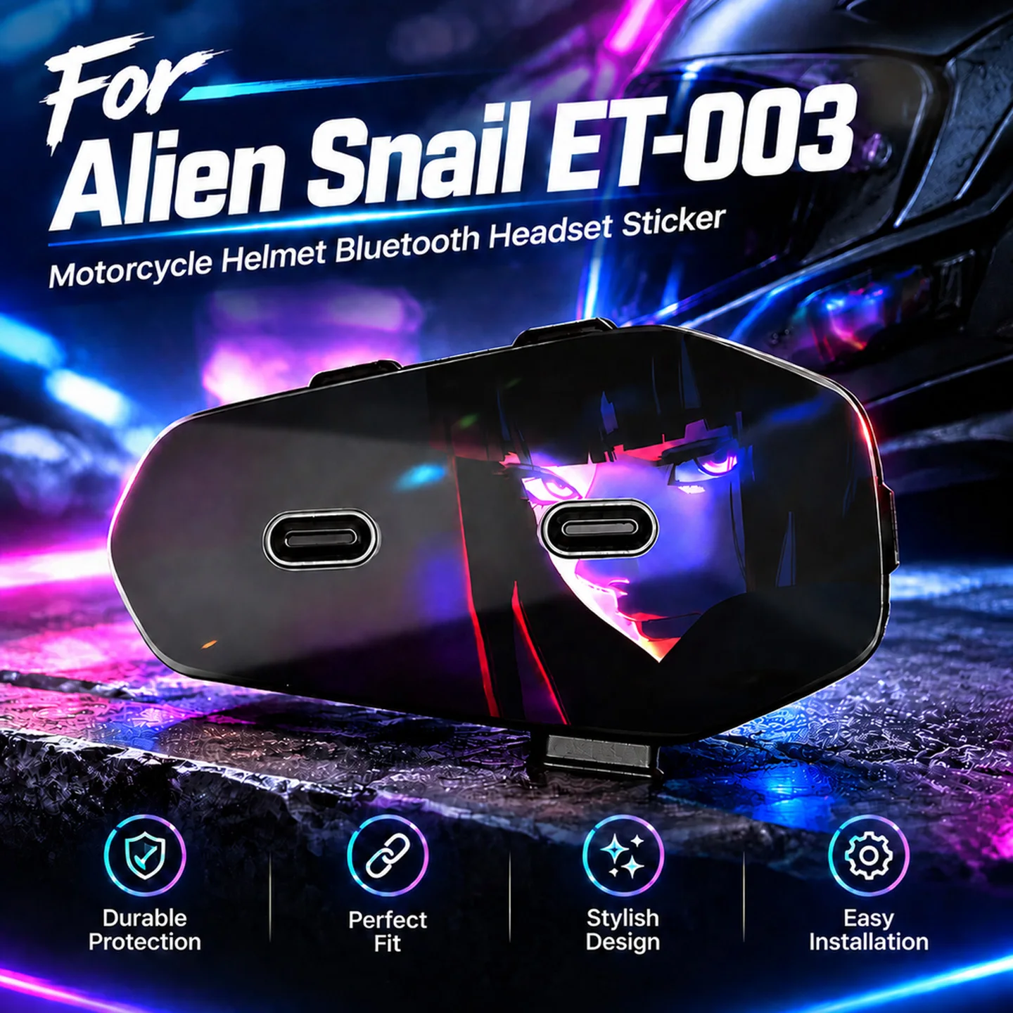 For Alien Snail ET003 Motorcycle Helmet Bluetooth Intercom Decorative Stickers Earphone Headset Protective Decals Accessories