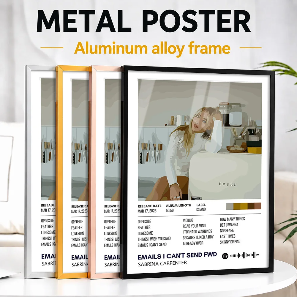 Sabrina Carpenter Emails I Cannot Send FWD Framed Metal Print Personalized Photographic Wall Art For Bedroom And Home Office
