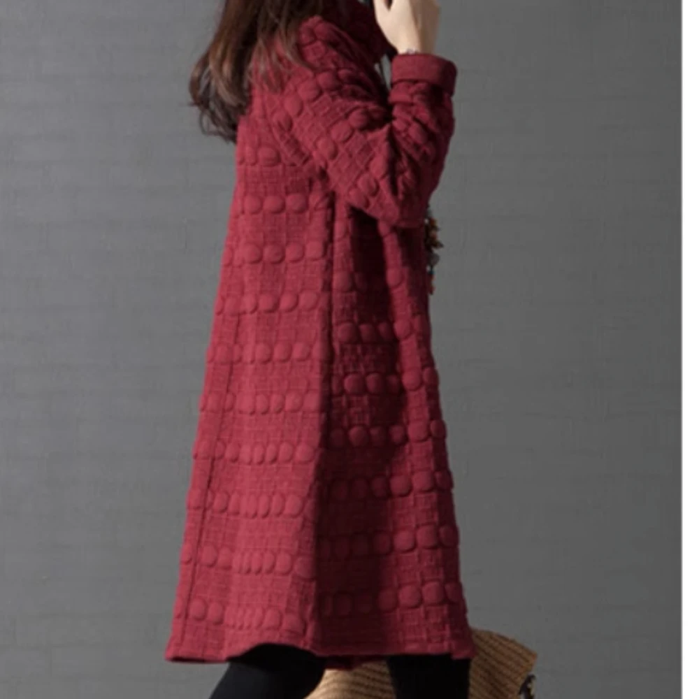 Vestidos holgados de cuello alto para mujer embarazada, ropa informal con estampado de lunares, Vestido de manga larga grueso y cálido para otoño e