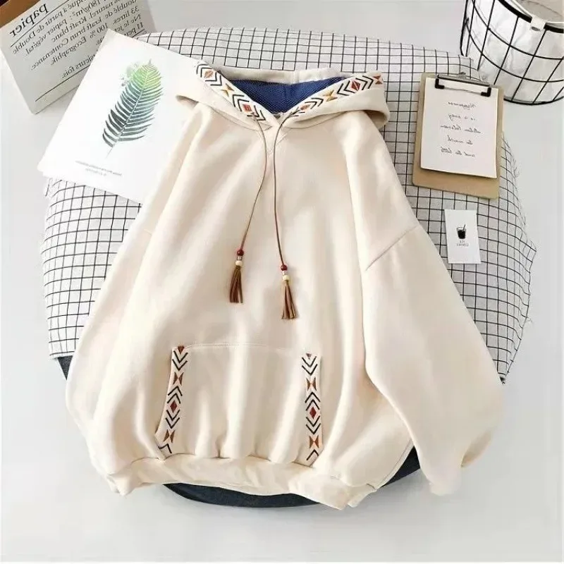 

Женская осенне-зимняя толстовка с капюшоном на флисовой подкладке, новая утолщенная куртка свободного кроя больших размеров, чувственная в гонконгском стиле