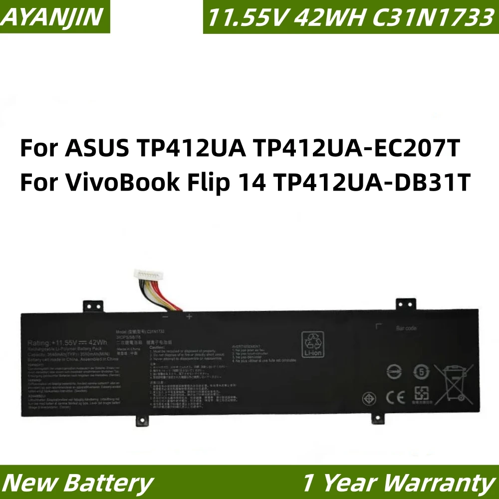 C31N1733 42WH Laptop Battery for ASUS TP412UA TP412UA-EC207T For VivoBook Flip 14 TP412UA-DB31T 11.55V 42WH 0B200-02970000