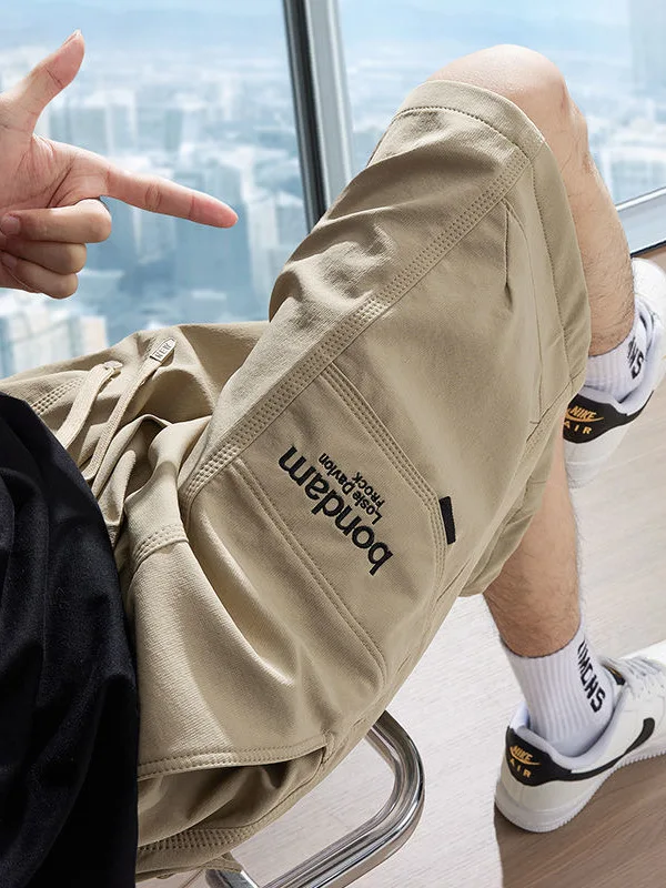 Ice Silk Workwear orts Men's Summer Thin New Trend American Casual Sports Five-Quarter Pants Loose Straight Leg Printed Ela...