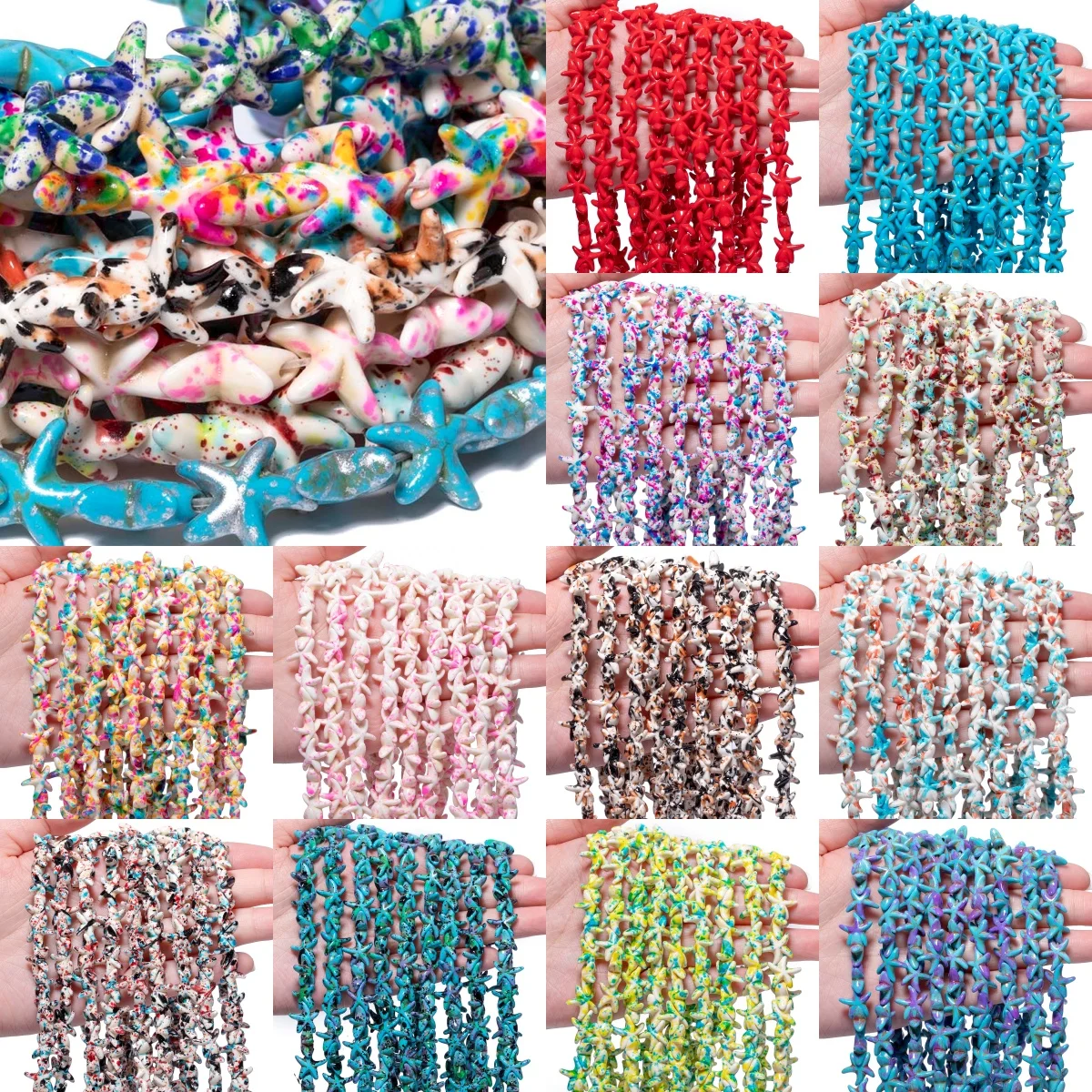 

13x5mm Starfish Shape Mixed Multiple Color Turquoise Beads Sea Style Star Howlite Bead for Handmade DIY Jewelry Pendant Necklace