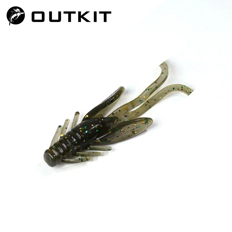 OUTKIT 10pcs Jig Wobblers Silicone Soft Bait Worm Lobster Fishing Lures 45mm Shrimp Sinking Swivel Twintails Sea Fishing