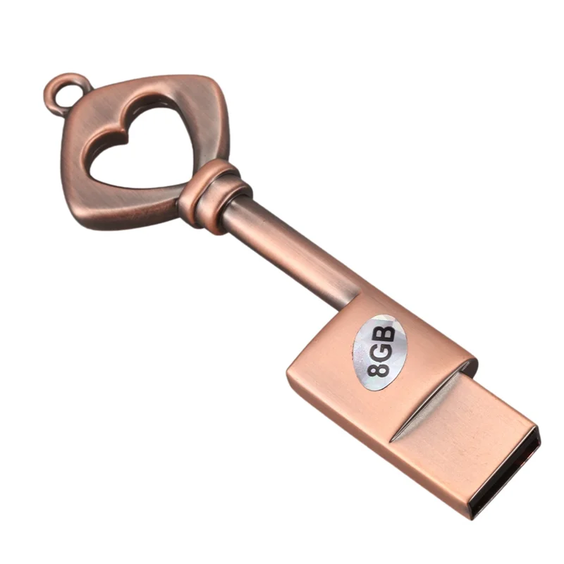 3X USB 2.0 محرك أقراص USB معدني مفتاح محرك فلاش USB على شكل قلب من النحاس النقي (نحاس، 8 جيجابايت)-AB01 #2