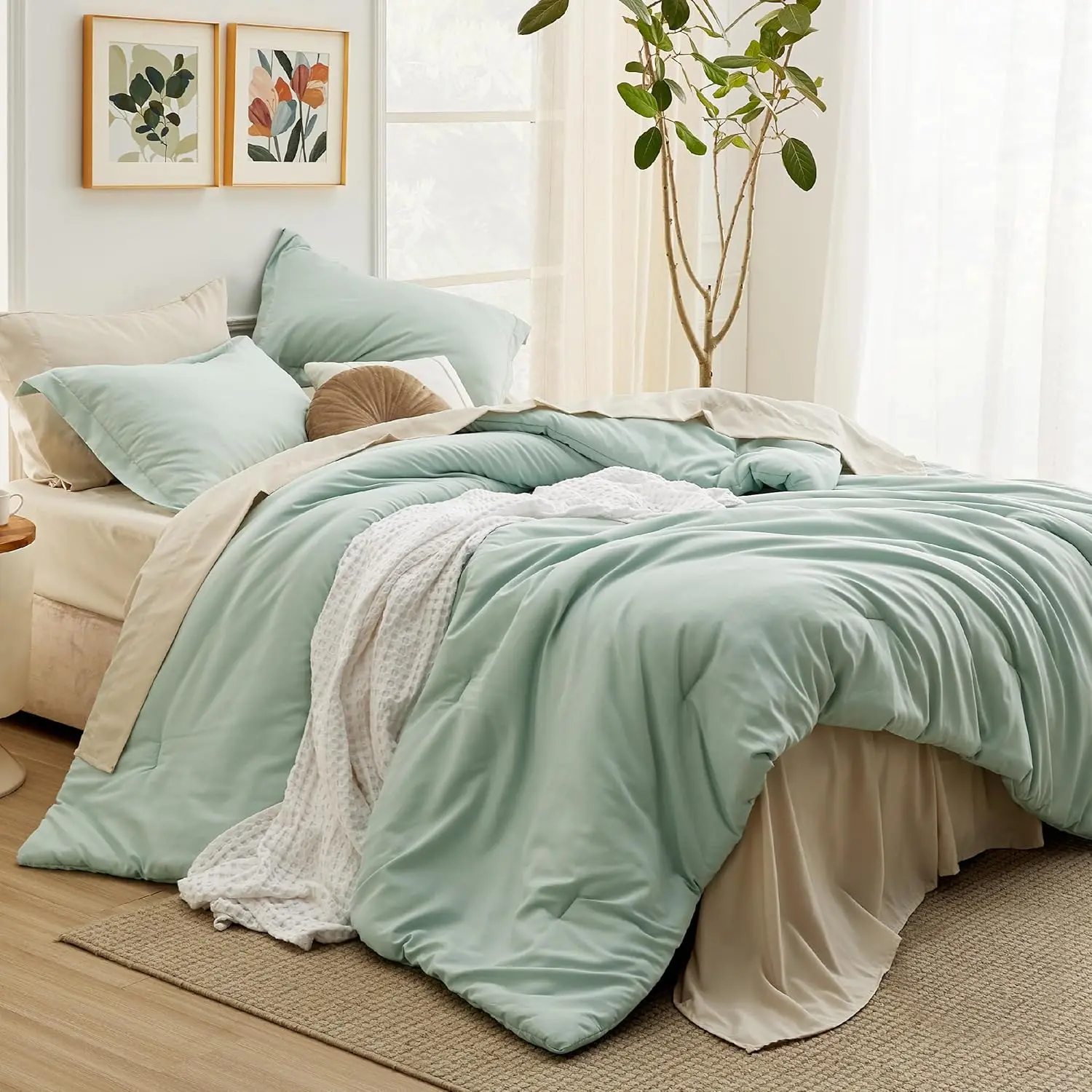 

Bedsure King Size Comforter Set Sage Green, 7 Pieces Lightweight King Bedding Sets Boho