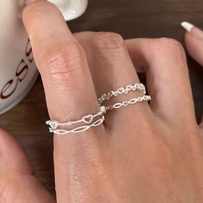 

925 Sterling Silve Love Heart Hollowed Out Ring For Women Girl Extremely Fine Korea Ins Jewelry Gift Dropshipping