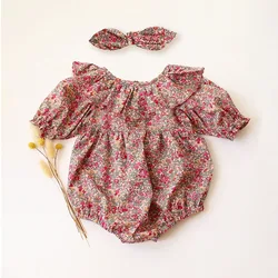 2PCS Summer Baby Girl Playsuit With Headband Summer Cotton Floral Newborn Girl Rompers Infant Baby Clothes