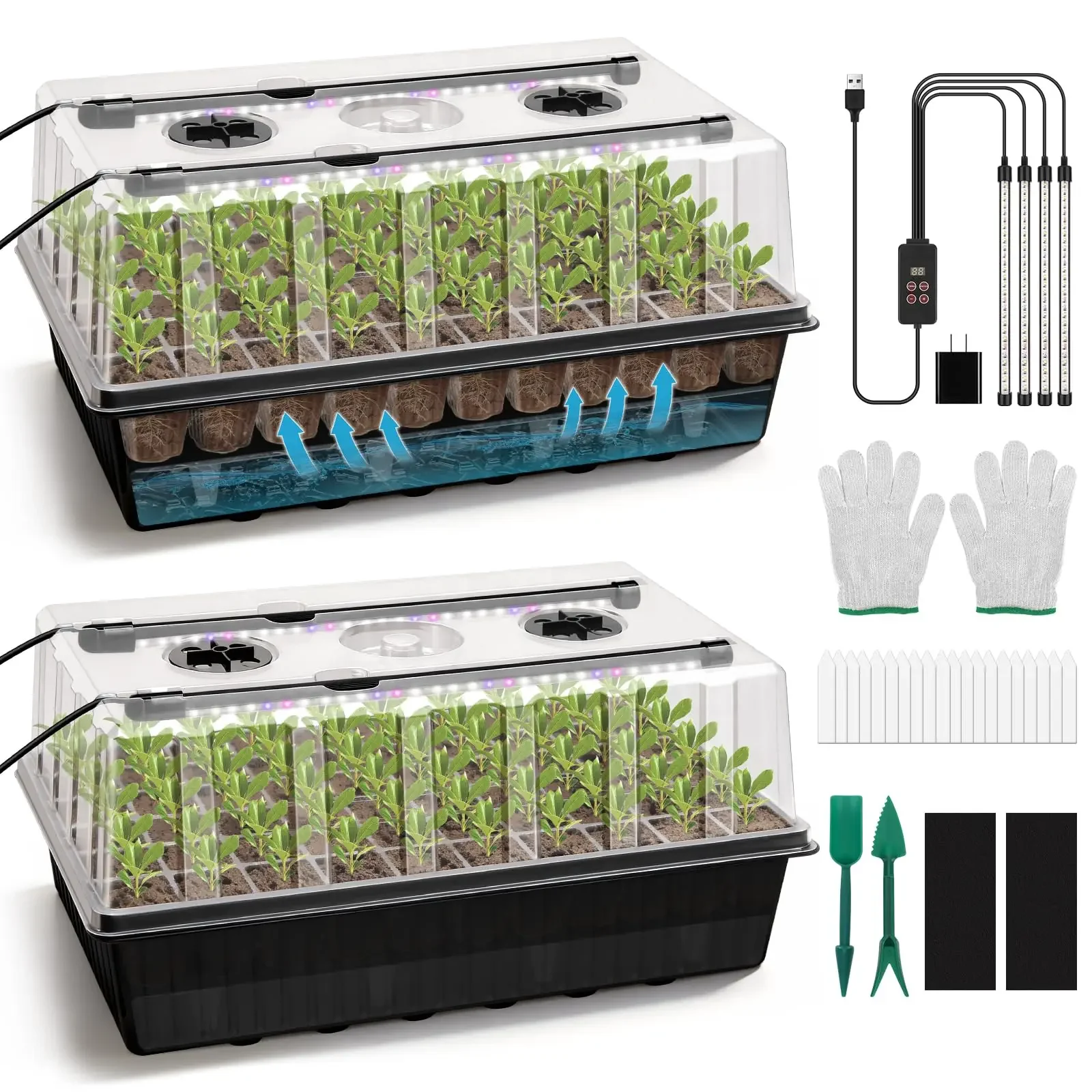 

120-Cell Self-Watering Seed Starter Tray With LED Grow Light And Humidity Dome For Indoor Plant Germination
