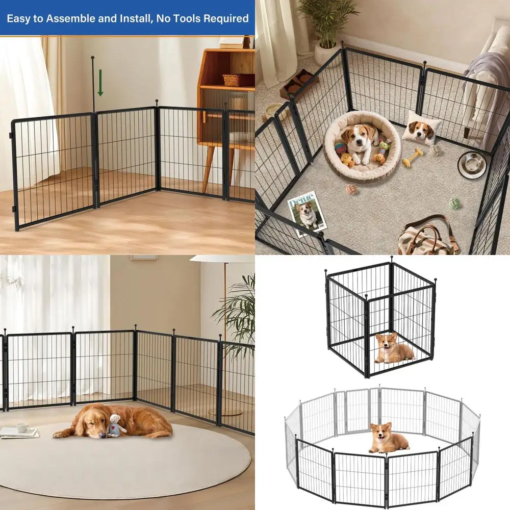 

24 Heavy-Duty Metal Dog Playpen, 4 Panels, Indoor/Outdoor, Foldable, with Ground Stakes & Rounded Tops