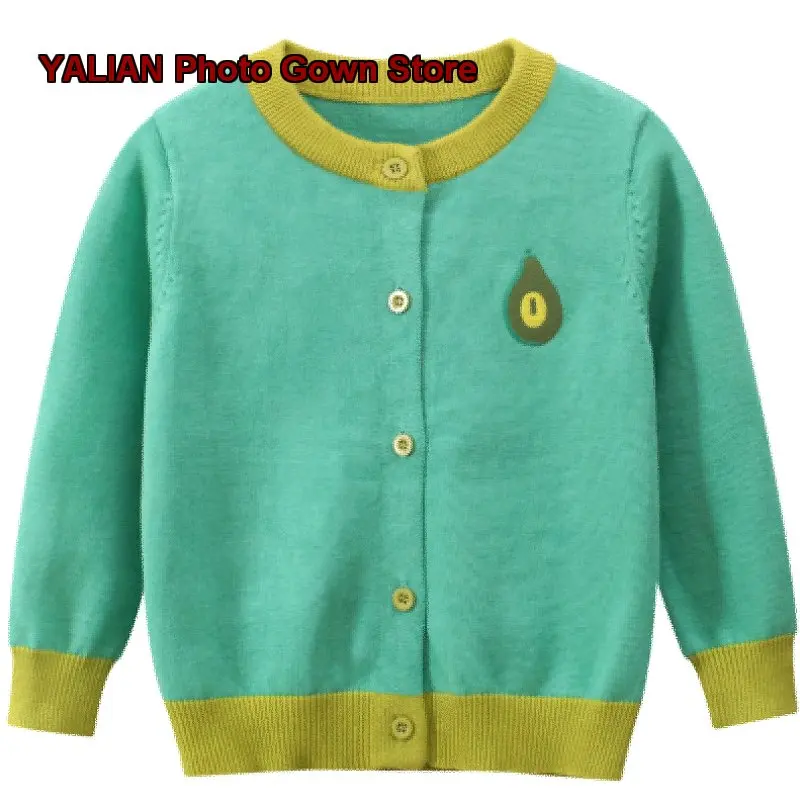 Little Girls Pink Pure Cotton Class A Fruit Print Spring Autumn Knit Girls Stylish Candy Color Jacket