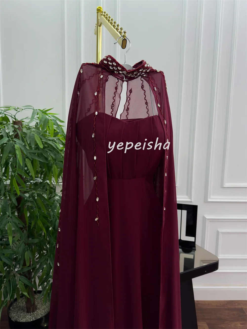 تخصيص جيرسي معقدة الطية حجر الراين ألف خط الياقة العالية فساتين طويلة فساتين مناسبة مخصصة الأحجام المتاحة الموضة