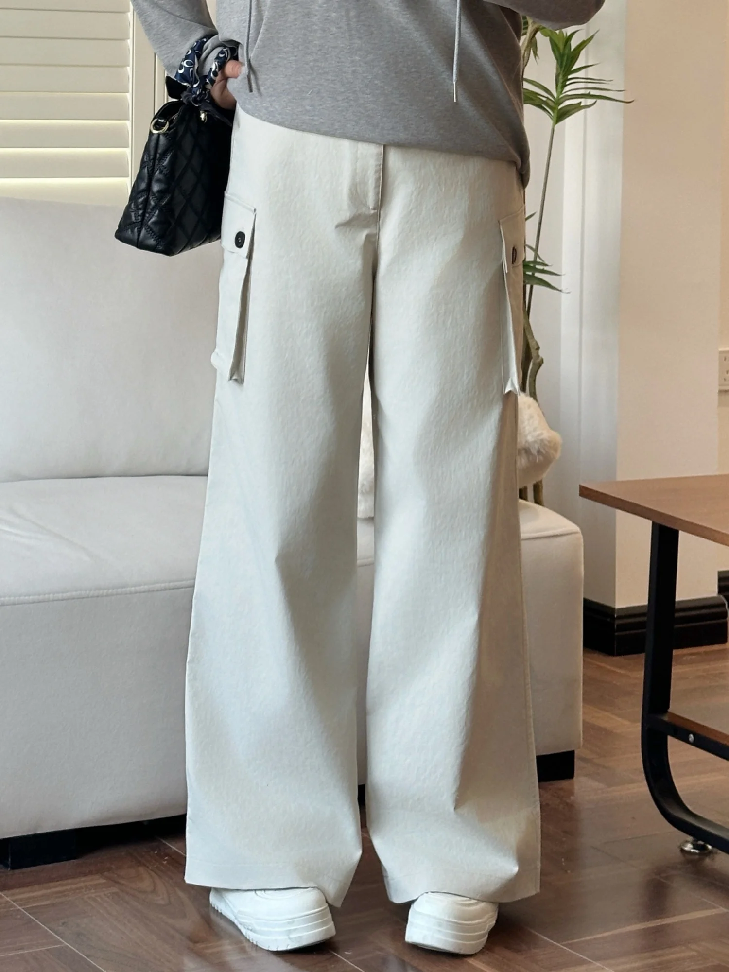 

Брюки-палаццо с высокой талией для работы, весенние, свободные, струящиеся, скрывающие недостатки фигуры, на резинке, для полных женщин