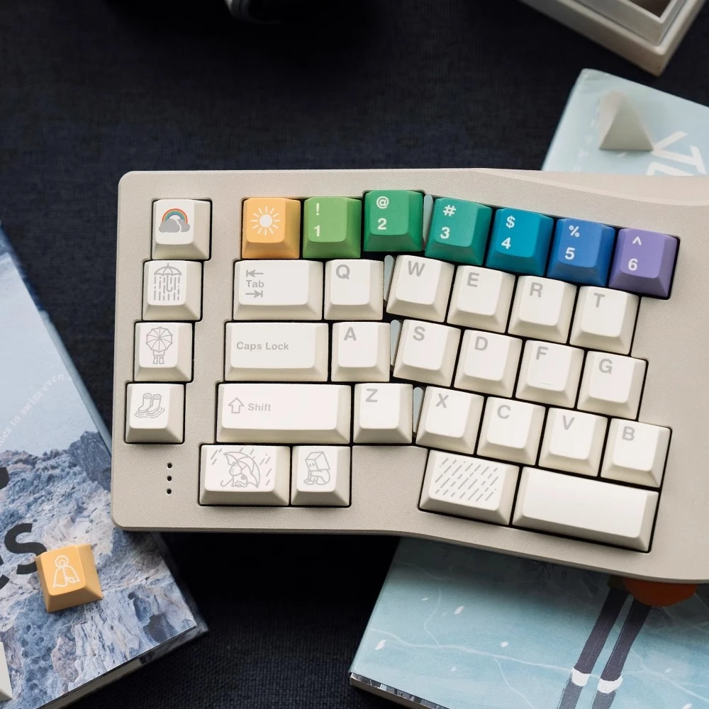 After the rain, personality, thickened PBT sublimation, rainbow color, keyboard, gray, cute, personality