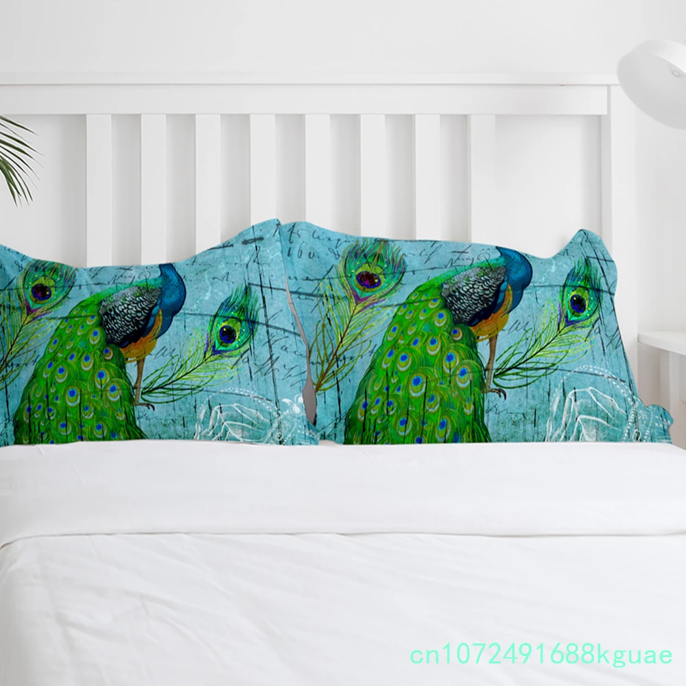 Peacock Wood Grain Feather Retro Duvet Cover With Pillow Case Custom 3pcs Bedding Set Quilt Cover Double Bed Home Textile 6