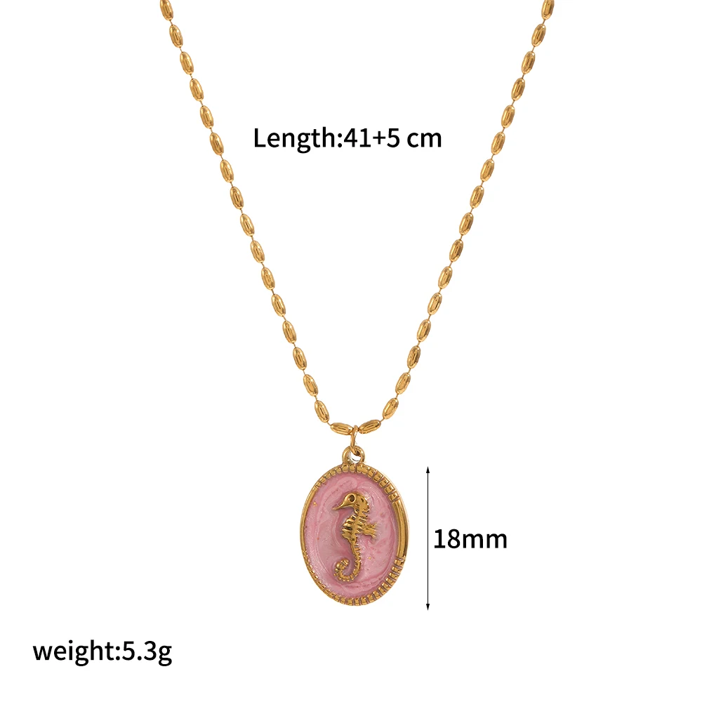 Modische 18k vergoldete Emaille-Anhänger mit Seestern- und Seepferdchen-Motiven, Halskette im Gothic-Stil, Edelstahl, DIY-Schmuckketten – Detail 5