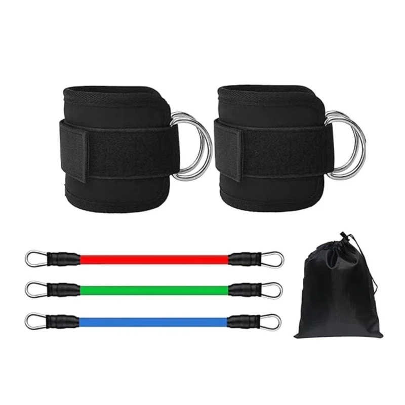 Conjunto de faixas de resistência, faixas de resistência de tornozelo com punhos, equipamentos de treino de glúteos, faixas de resistência de perna com alça de tornozelo