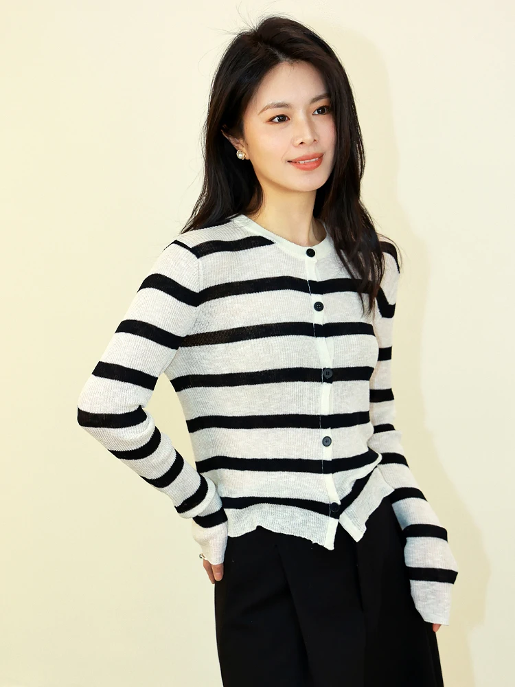 

New Arrival Light Cool Linen Bamboo Texture Open Cardigan Top Thin Breathable Spring Summer Faion Slim Fit Long Sve