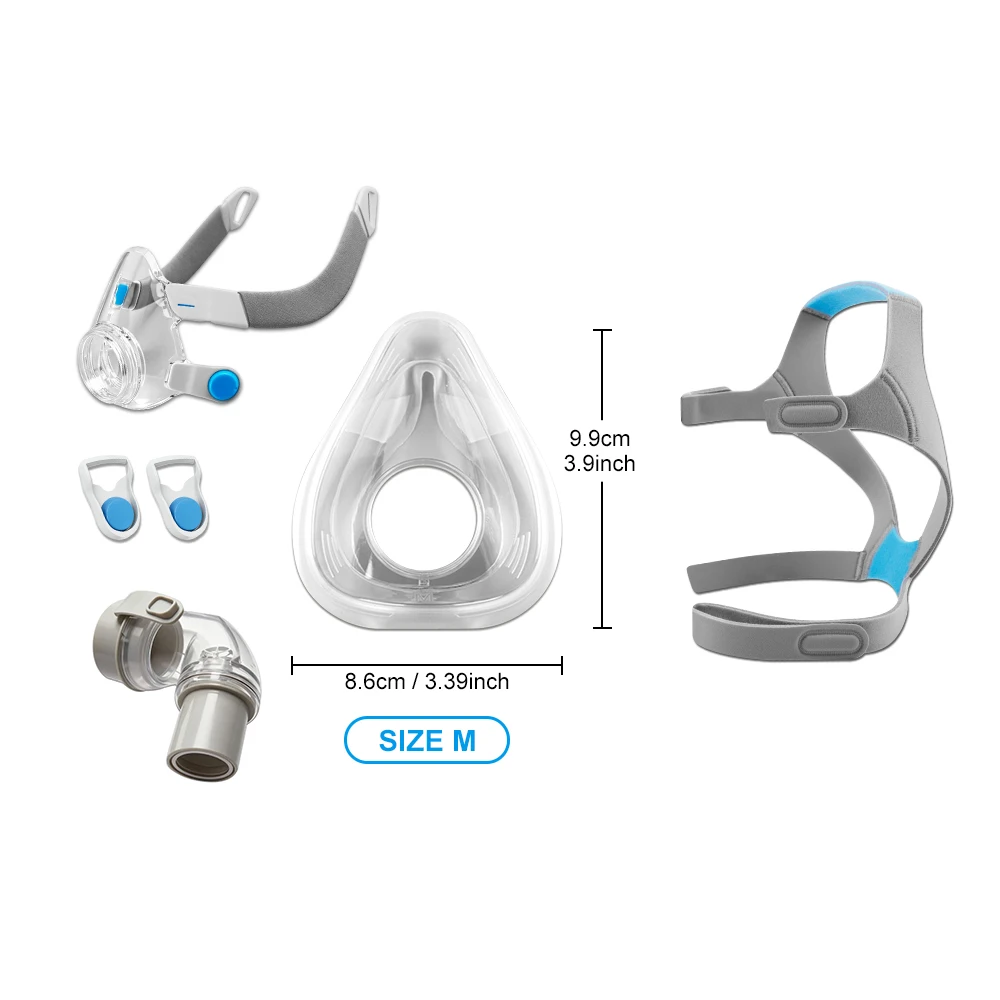 CPAP AirFit F20 Ersatzmasken-Set mit Winkeladapter - Inklusive Maskenkissen, Kopfgurt, Rahmen, Winkelstück & Clips F20 Masken-Set