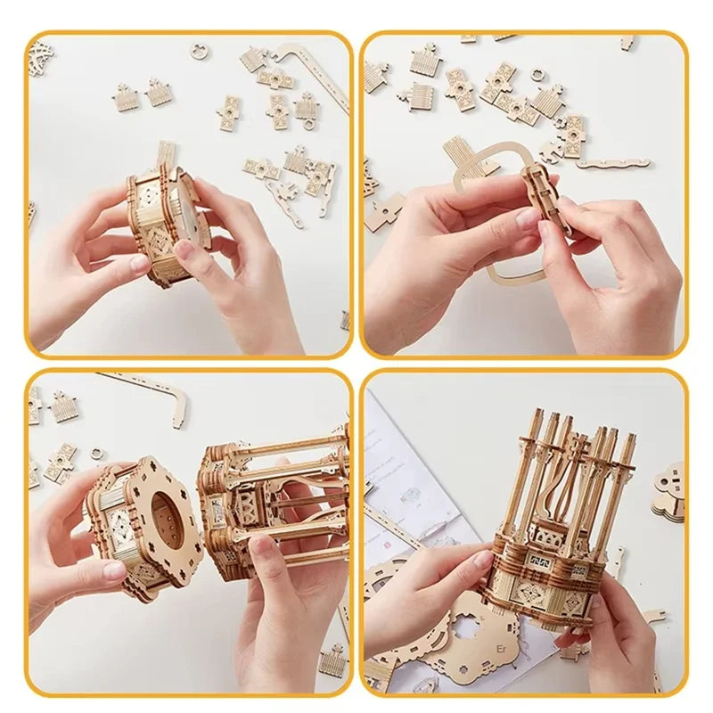 A71Z ألغاز خشبية ثلاثية الأبعاد للبالغين مجموعات نماذج فانوس عتيقة مع ضوء ، مجموعات نماذج فانوس خشبي ثلاثية الأبعاد لبناء للمنزل