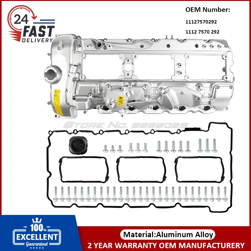 Aluminum Valve Cover 111127570292 W/Gasket & Bolts for BMW 2010-2017 335i 535i 2011-2019 X5 X3 X6 2013-2015 740i 740Li 3.0L