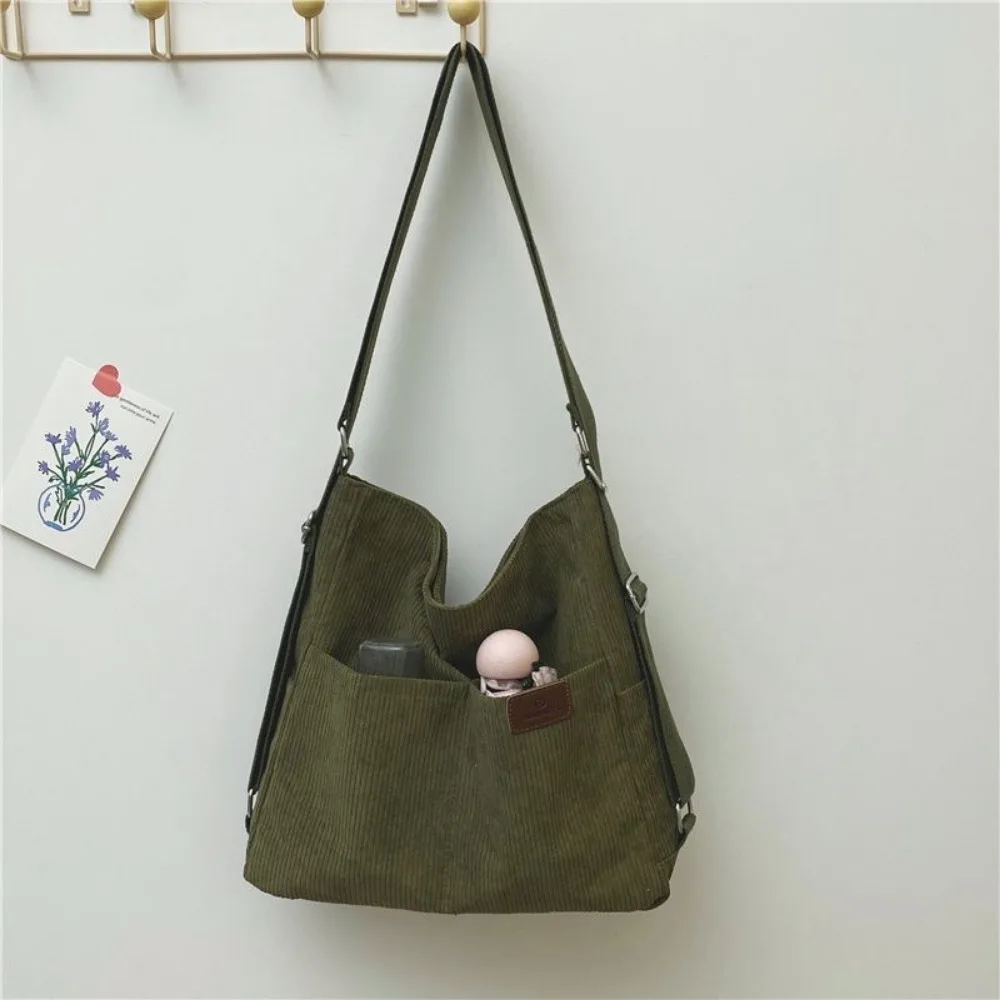 

Large Capacity Multifunctional Shoulder Bag Elegan Pure Color Corduroy Tote Bag Backpack Korean Style Crossbody Bag Girls
