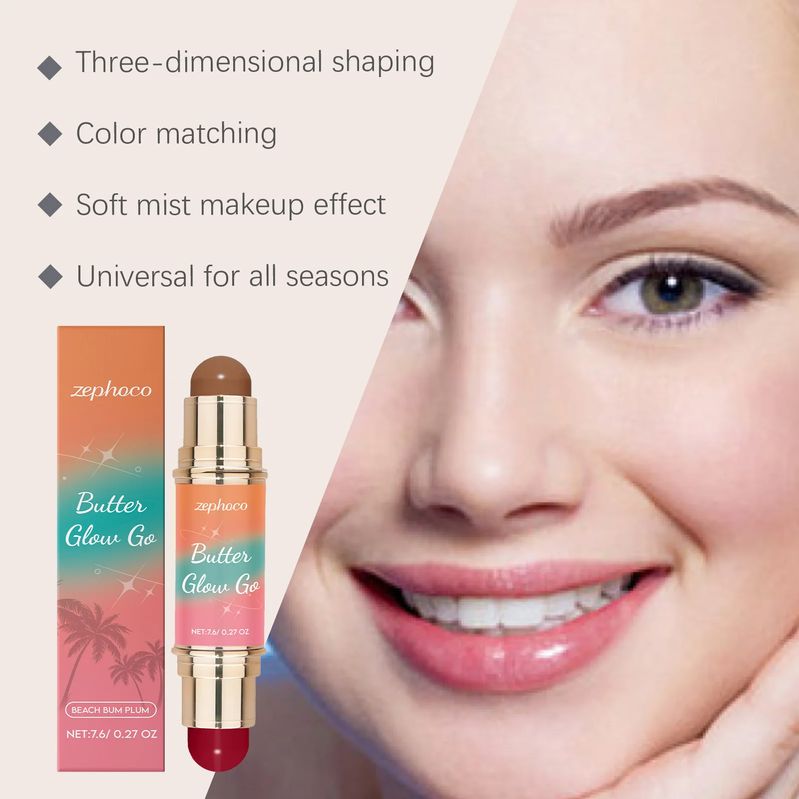 Bastone per toelettatura multiuso Fard in polvere a doppia testa Bastone per trucco Colore a lunga durata Cosmetici per la pelle schiarenti impermeabili