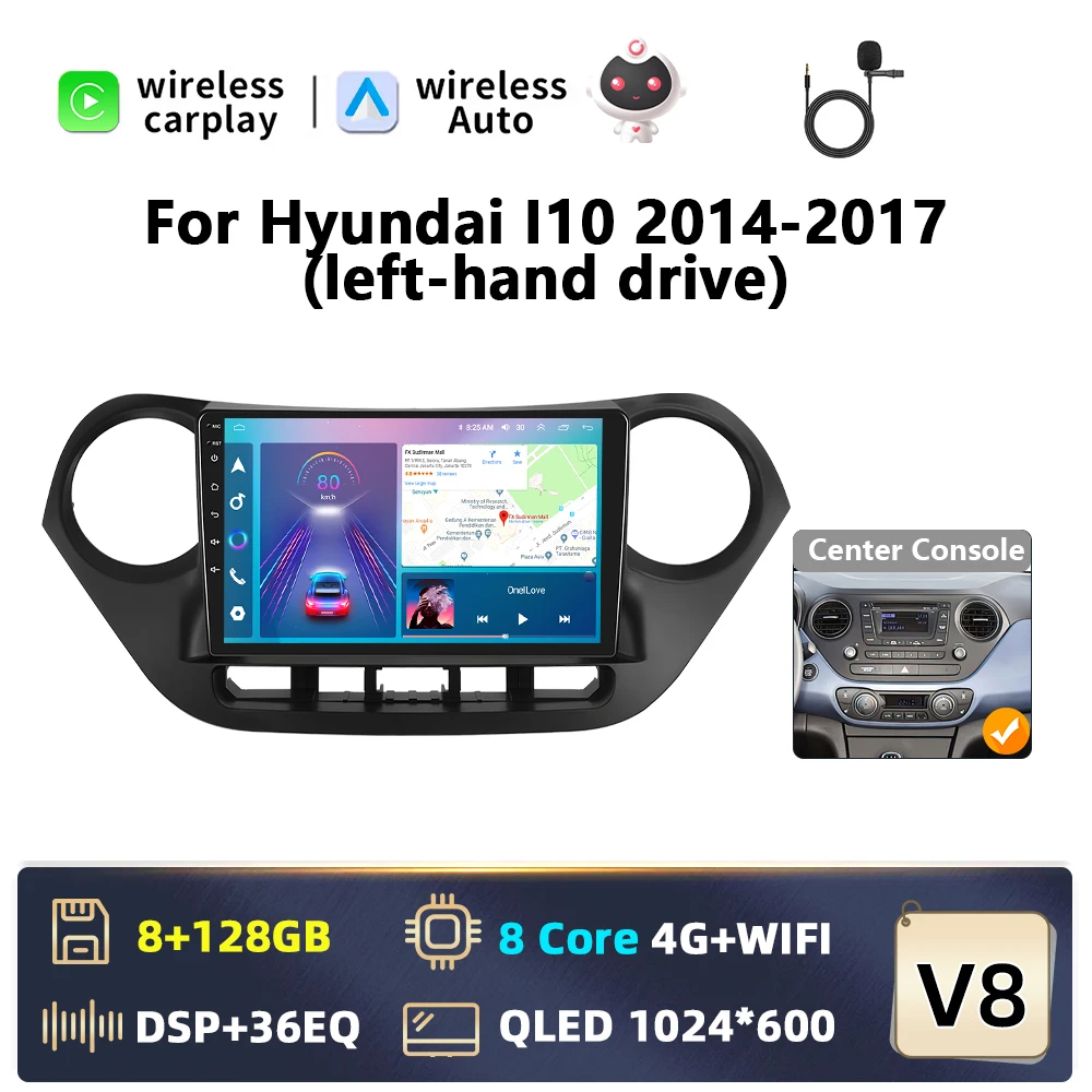 Podofo Carplay 4G Android 2 din Autoradio Voor Hyundai I10 2014-2017 Android Auto GPS Navigatie WiFi DSP Bluetooth RDS FM Audio