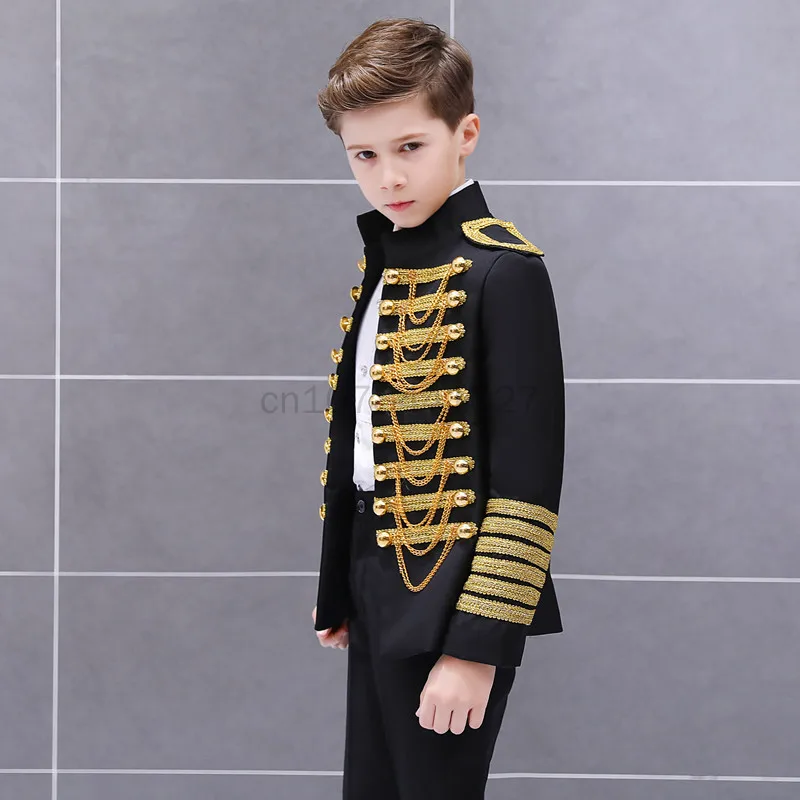 

Steampunk Prince Costume Military Tassel Chains Jacket Shoulder Pad Coat Pop Stars Blazer Suits Royal Outfit For Boy Kid Noble