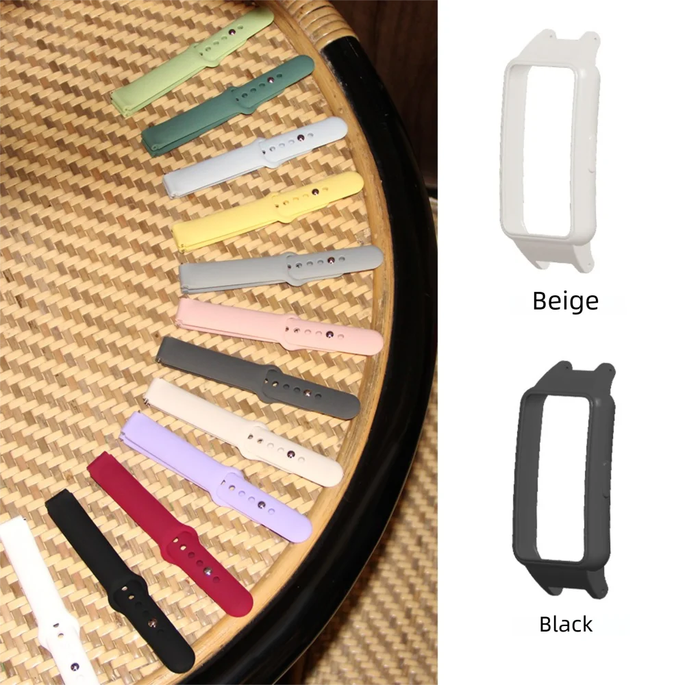 Huawei Band 6 6Pro 7 Honor Band 6 7 팔찌 역방향 버클 퀵 릴리스 세척 가능 실리콘 밴드 용 Sweatproof 스포츠 스트랩 + 케이스