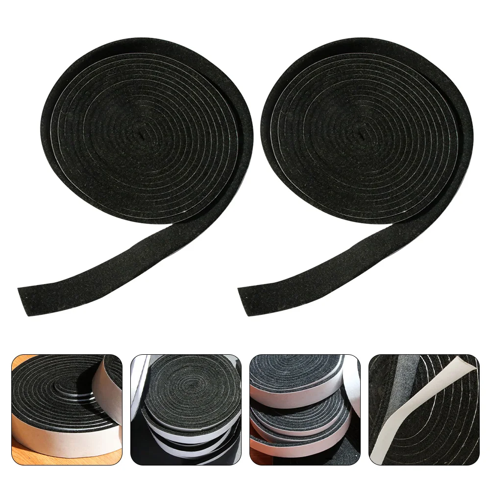 2 Pcs Double Side Tape Self-adhesive Felt Sealing Strips Home House Furniture Tool Black Accessory