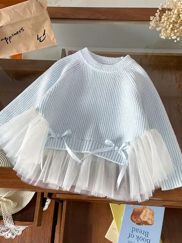 

Вязаный свитер Sweet Princ Sle для девочек Me Splicing Faionable, осеннее новое поступление, длинное свекло, круглый Ne Dr