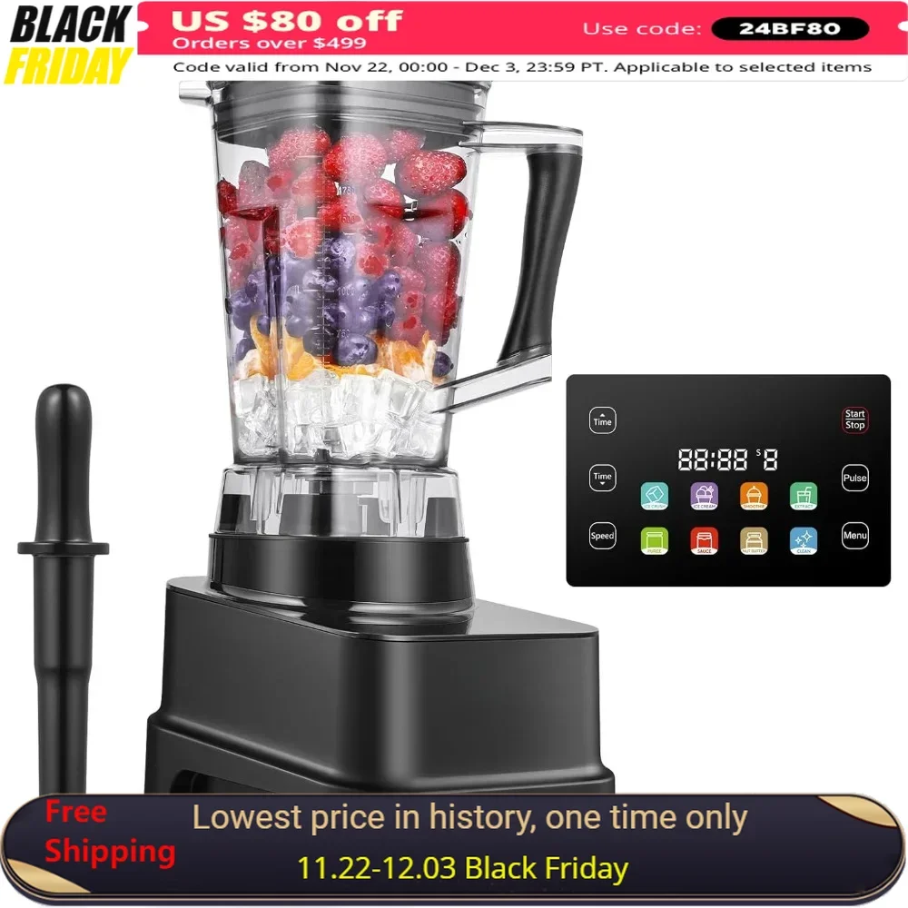 

Commercial Blenders, 2000 Watts High-Speed Countertop Blender with Timer and LED Panel 8 Functions 8 Speeds & Pulse, Mixer