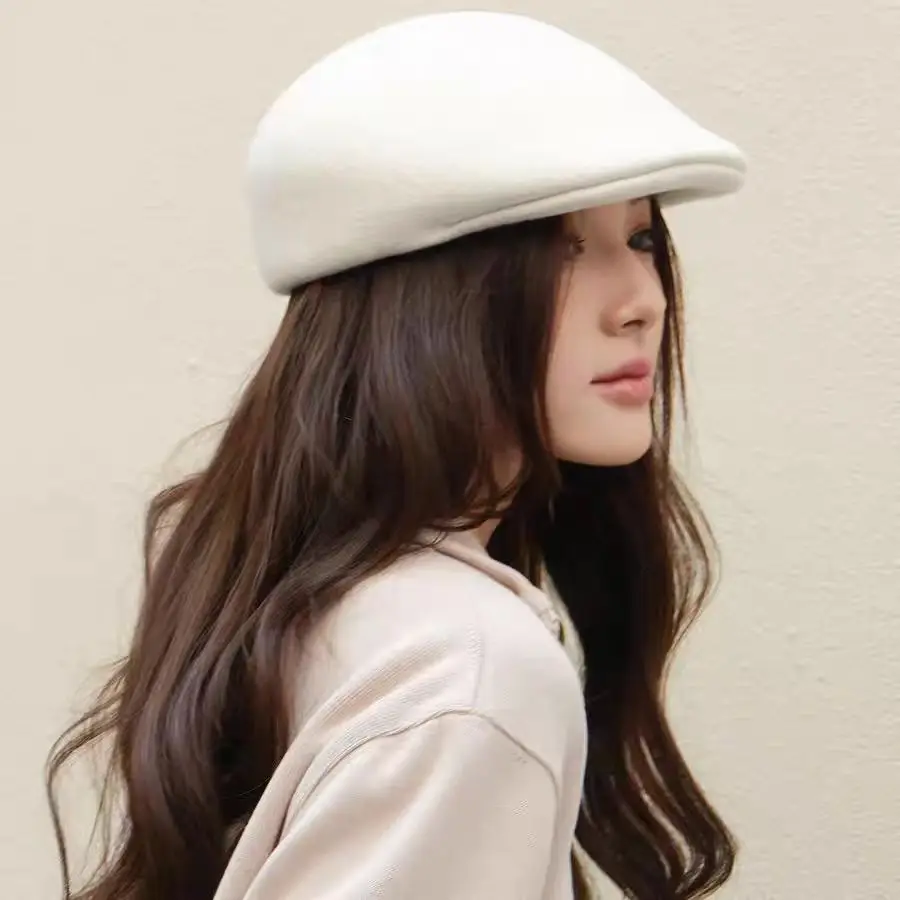 ins chic winter High quality thick wool felt classic Forward cap women leisure visors hat
