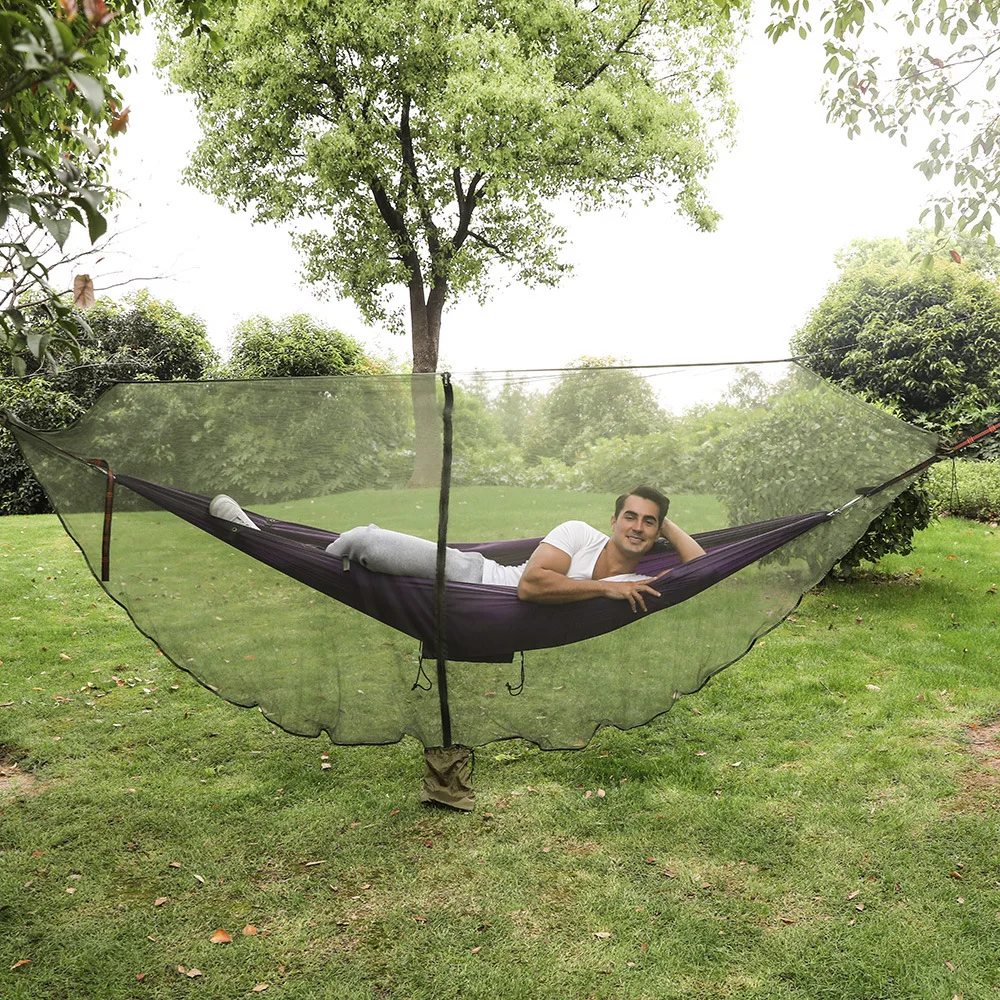 Outdoor Hammock with mosquito net, polyester mesh, 360 degree protection, easy to set up, army green, army green, 330x150cm