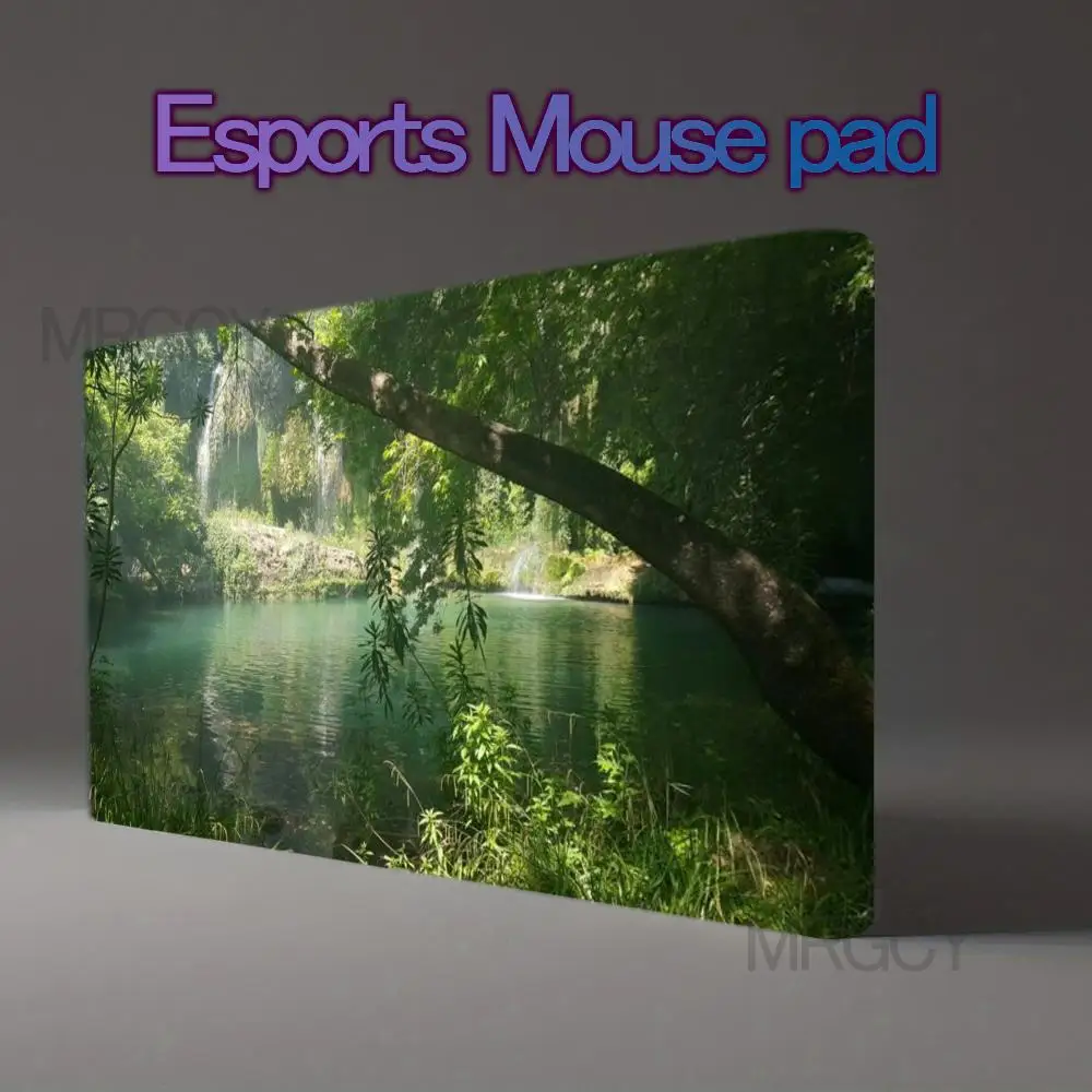 Jungle Waterfall Pond Mouse Pad Gamer Blossoms printon demand New Computer Home Mousepad XXL Desk Mats Natural Rubber