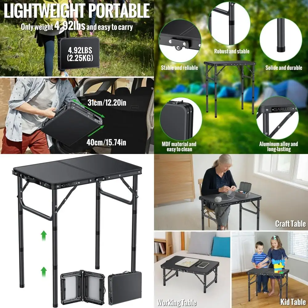 

Portable Folding Picnic Table, Adjustable Height, Lightweight, Ideal for Camping, BBQ, Outdoors, 22.8 x 15.7, Black