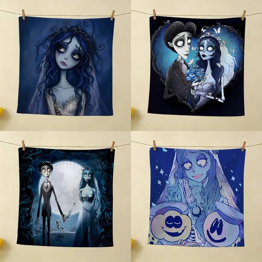 C-Corpse Bride Cartoon Anime Wear Resistant Hand Hanging Kitchen Towel,Polyester Cotton Material, Wiping Towel For Home