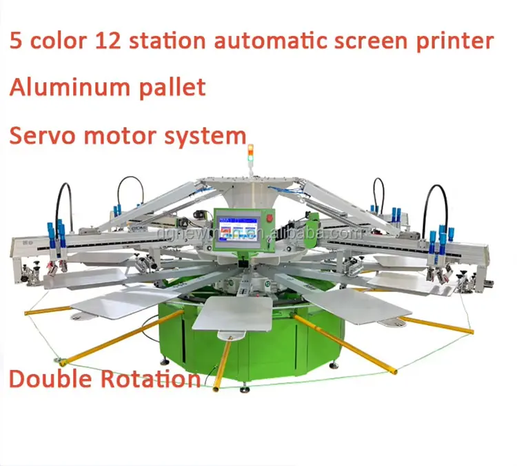 طابعة الأخطبوط الأوتوماتيكية المسطحة 5 ألوان 12 محطة آلة طباعة الشاشة الدائرية