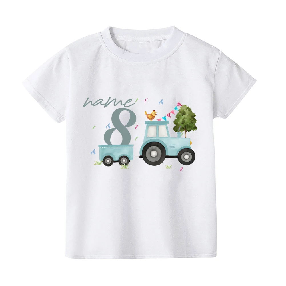 Personalized Birthday Child Boy Girl Tractor Farm Farm Animals Printed Birthday Shirts Summer Short Sleeve Children\'s T-shirt