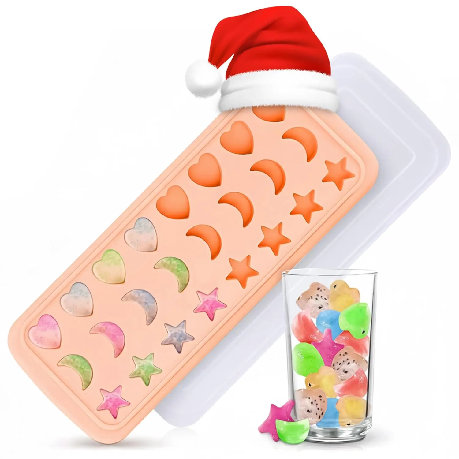 

24 Hole Heart-Shaped Star Moon Silicone Ice Mold with Cover Easy to Clean and Disassemble Whiskey Cocktail Tool DIY Ice Mold