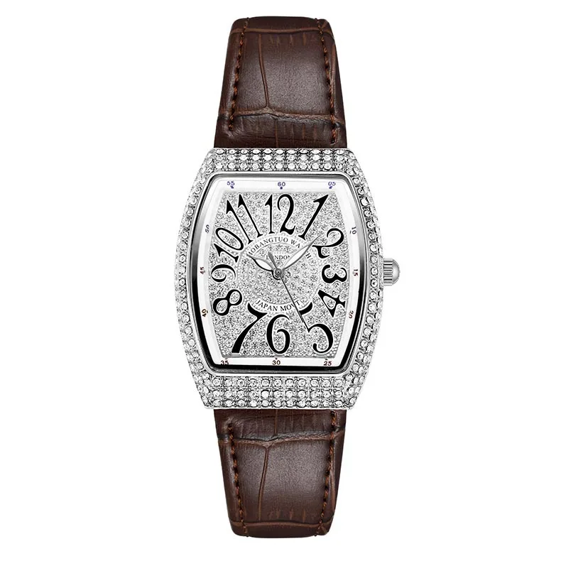 

New tonneau-shaped women's watch, stylish and luxurious, silver case, black digital quartz wristwatch, original women's watch.