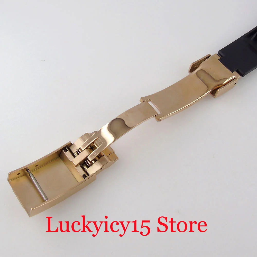 Rubber Silicone Watchbands Strap 20MM Width Lugs Black/Rose Gold Stainless Steel Deployant Clasp Fit 40MM Men's Automatic Watch