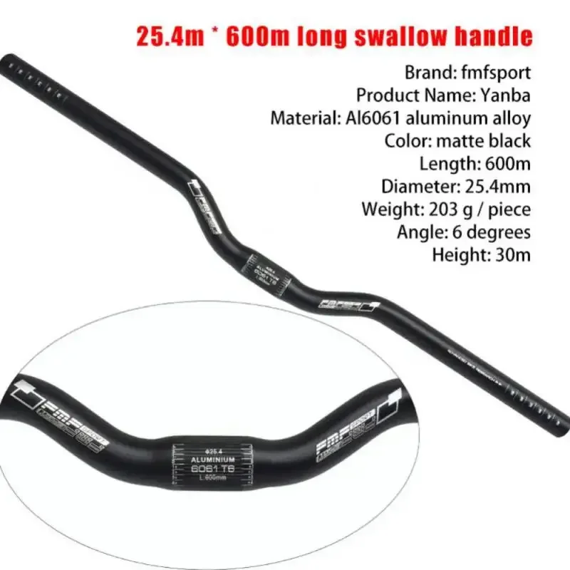 Bike Riser Handlebar Aluminum Alloy Swallow Shaped Handle Folding Bicycle Handlebar Cycling Accessories 25.4x600mm